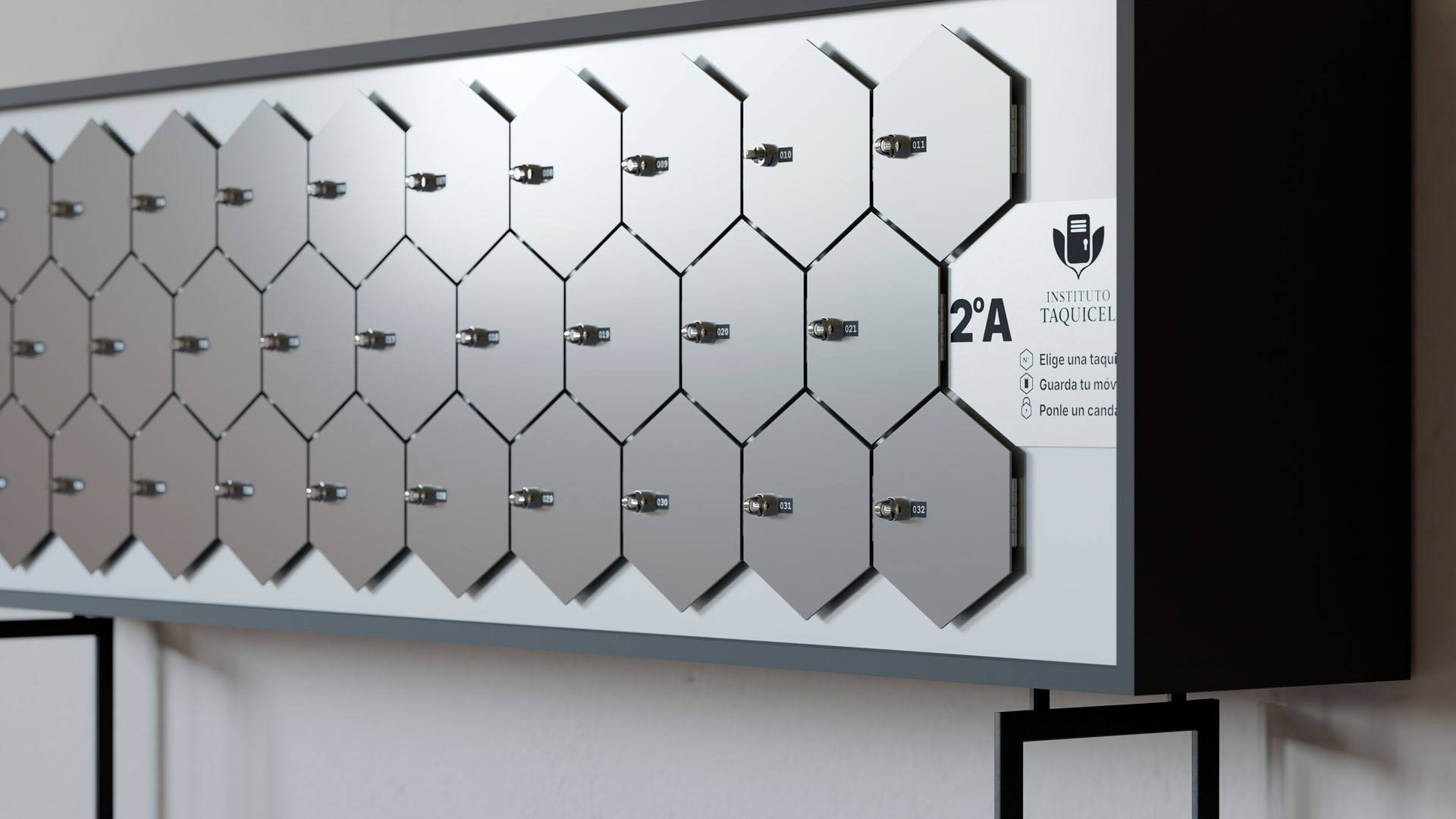 Taquilla para móviles hexagonales en centros educativos